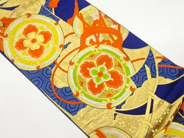 雲に鼓・華文模様織出し袋帯